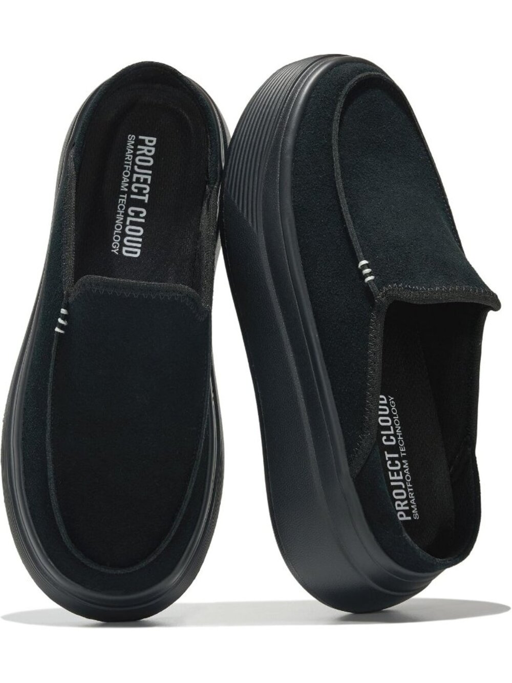 Women's Black Suede Rubber Sole Clogs & Mules Stylish Non-Slip Loafers Shoes